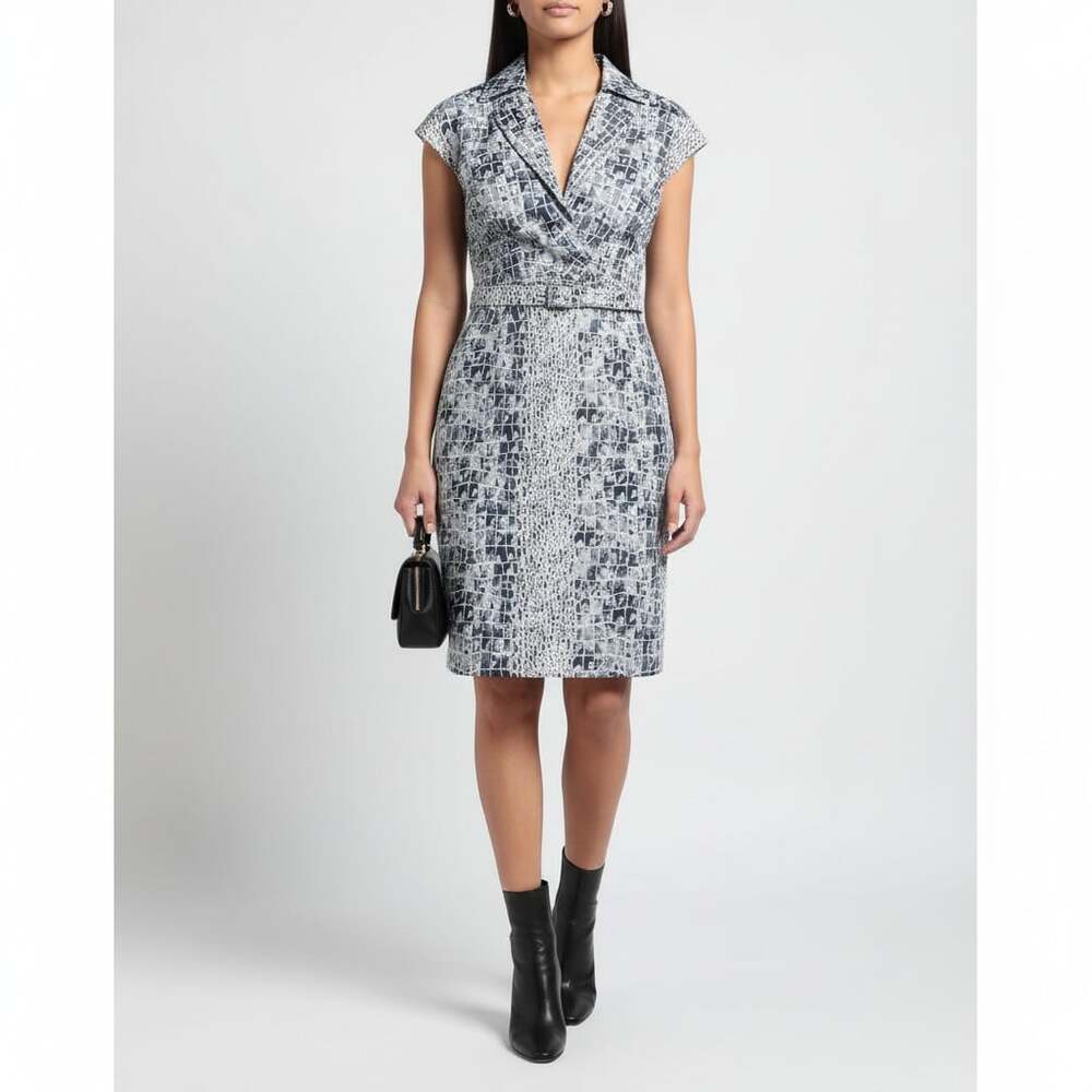 Samantha Sung London Croc Print Sheath Dress Size 8 Navy Cap Sleeve Lined
